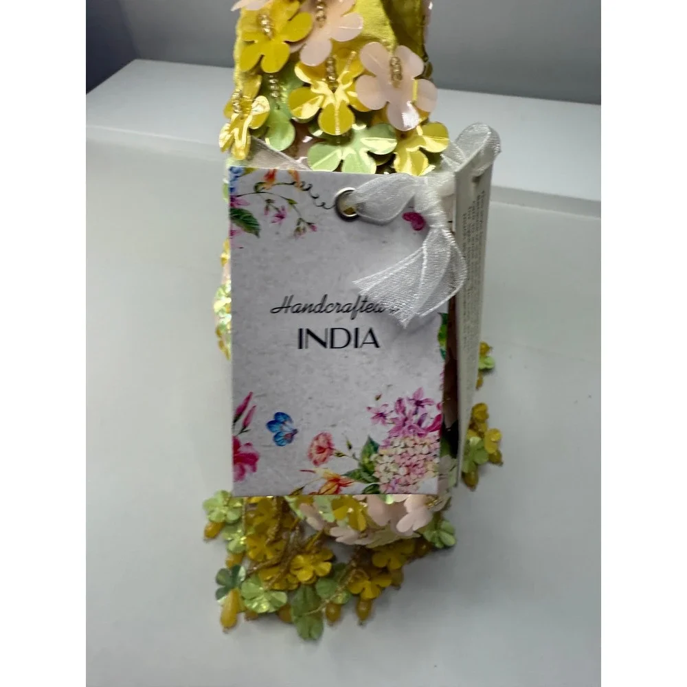 Handcrafted India‎ Floral Sequin Beaded Small Hobo Bag Yellow Green Pink NEW